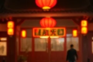清晨薄雾里的一条窄巷与远处路灯