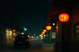 傍晚山坡上两栋并排的低矮民居